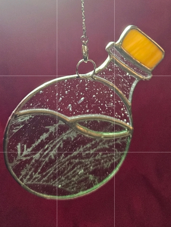 Other - Handmade Stained Glass Round Bottle Pendant - Yellow Cap, Brown Body